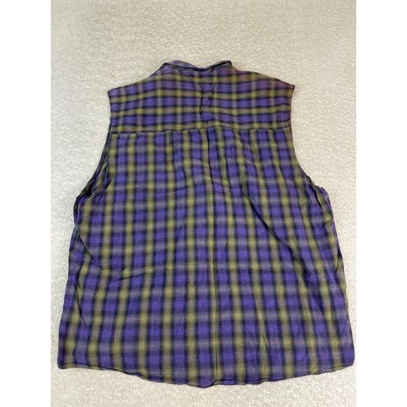 Bon Homme Sleeveless Shirt Mens XL Purple Green Plaid Button Up Grunge 90s Style - Picture 3 of 4